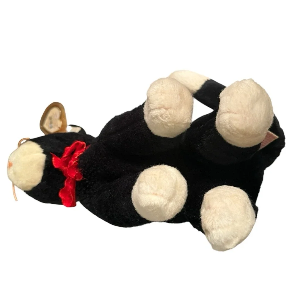 Ty Beanie Buddy Zip Black White Tuxedo Cat Plush 1999 Green Eyes Hang Tag 9 In